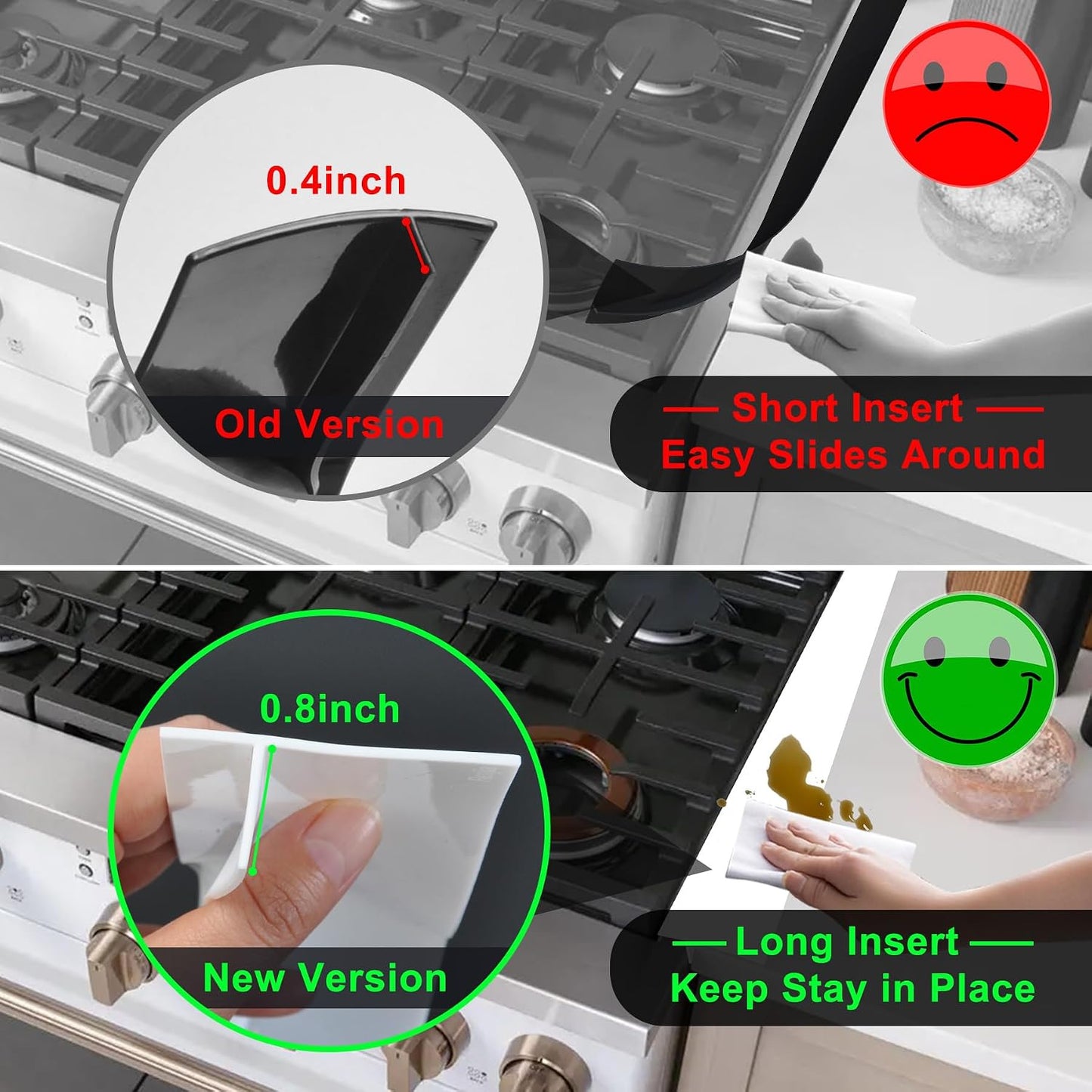 Silicone Stove Counter Gap Cover - 25 Inch Gap Filler 2 Pack Black | Long gap filler seals spills between kitchen appliances Stovetop oven countertop; stove gap cover, gas stove side gap covers