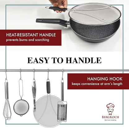 Splatter Screen for Frying Pan - 15 Inch Stainless Steel Grease Splatter Guard - Cover Oil Splash when Sizzling Bacon, Cooking Fried Chicken or Popcorn