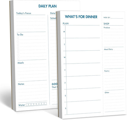 2 Pack Magnetic Planner Pad, What’s for Dinner & Daily Plan, Tear-off Weekly Meal Planning Grocery List Notepad, Family Dinner Menu Shopping List for Fridge, Whiteboard, 52 Sheets per Pad