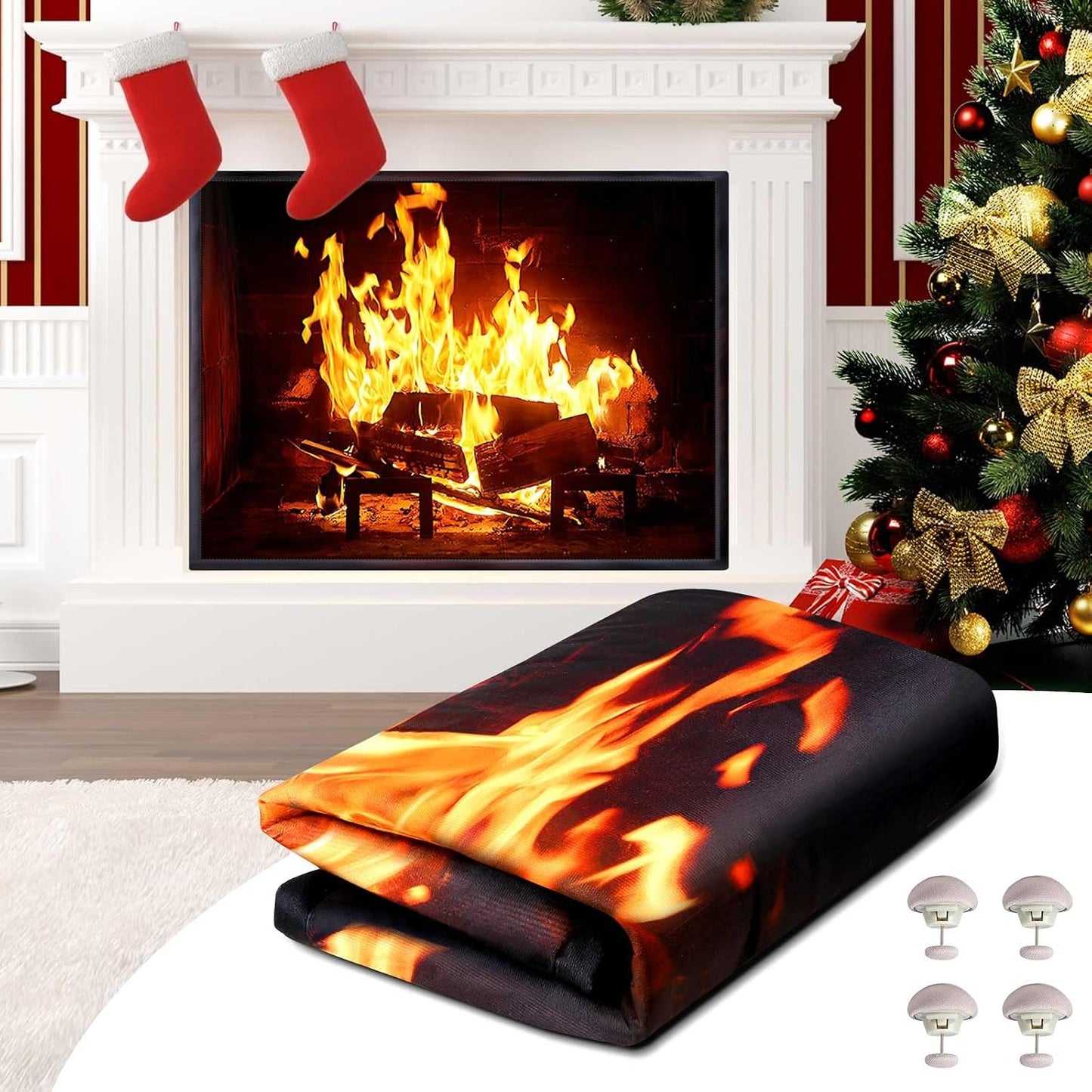 CADARA Magnetic Fireplace Draft Cover, Fireplace Blocker Blanket Stops Heat Loss, Adjustable Fire Place Draft Stopper Save Energy for Indoor Iron Frame 39" W x 32" H