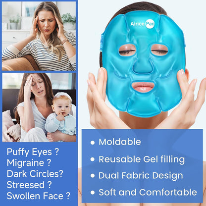 AiricePac Colding Ice Face Mask and Cooling Eye Mask for Puffy Eyes & Migraine Relief, Gel Eye Mask, Cool Face Masks for Dark Circles, Eye Surgery, Sleeping, Pressure, Headaches, Skin Care
