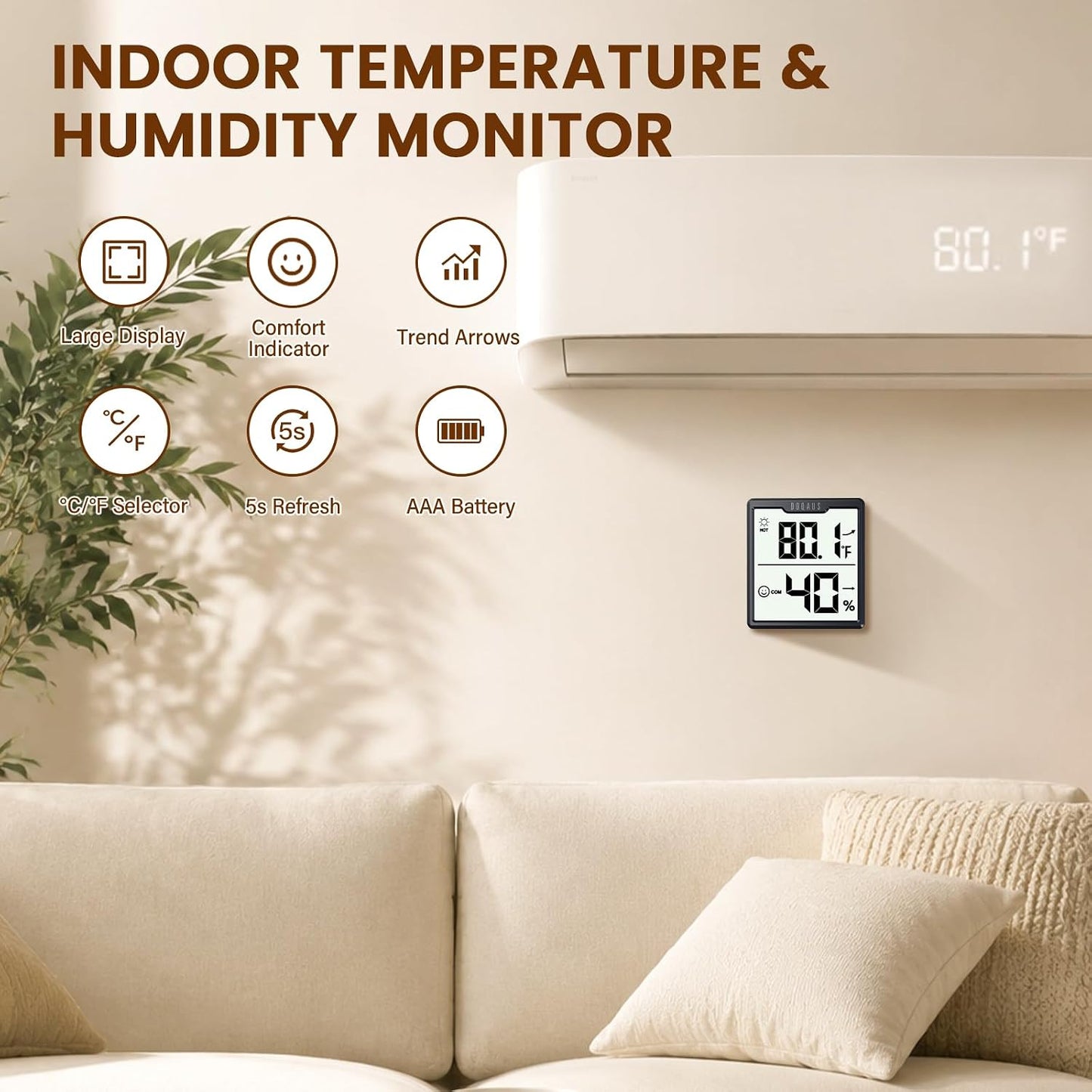 DOQAUS 3 Pieces Digital Hygrometer Indoor Thermometer Humidity Meter, Black | Accurate Temperature Indicator and Humidity Monitor for House, Baby Room, Greenhouse, Incubator - Battery Included