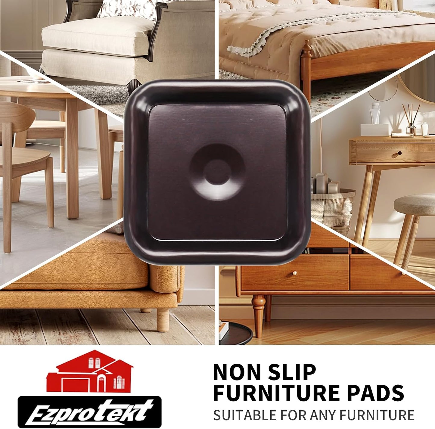 Ezprotekt 1.63" Round Carpet Bottom Furniture Caster Cups, 16 Pcs Reusable Furniture Coasters, Felt Furniture Sliders Pads to Protect Hardwood, Tile or Carpetd Floors from Scratches (Dark Brown)