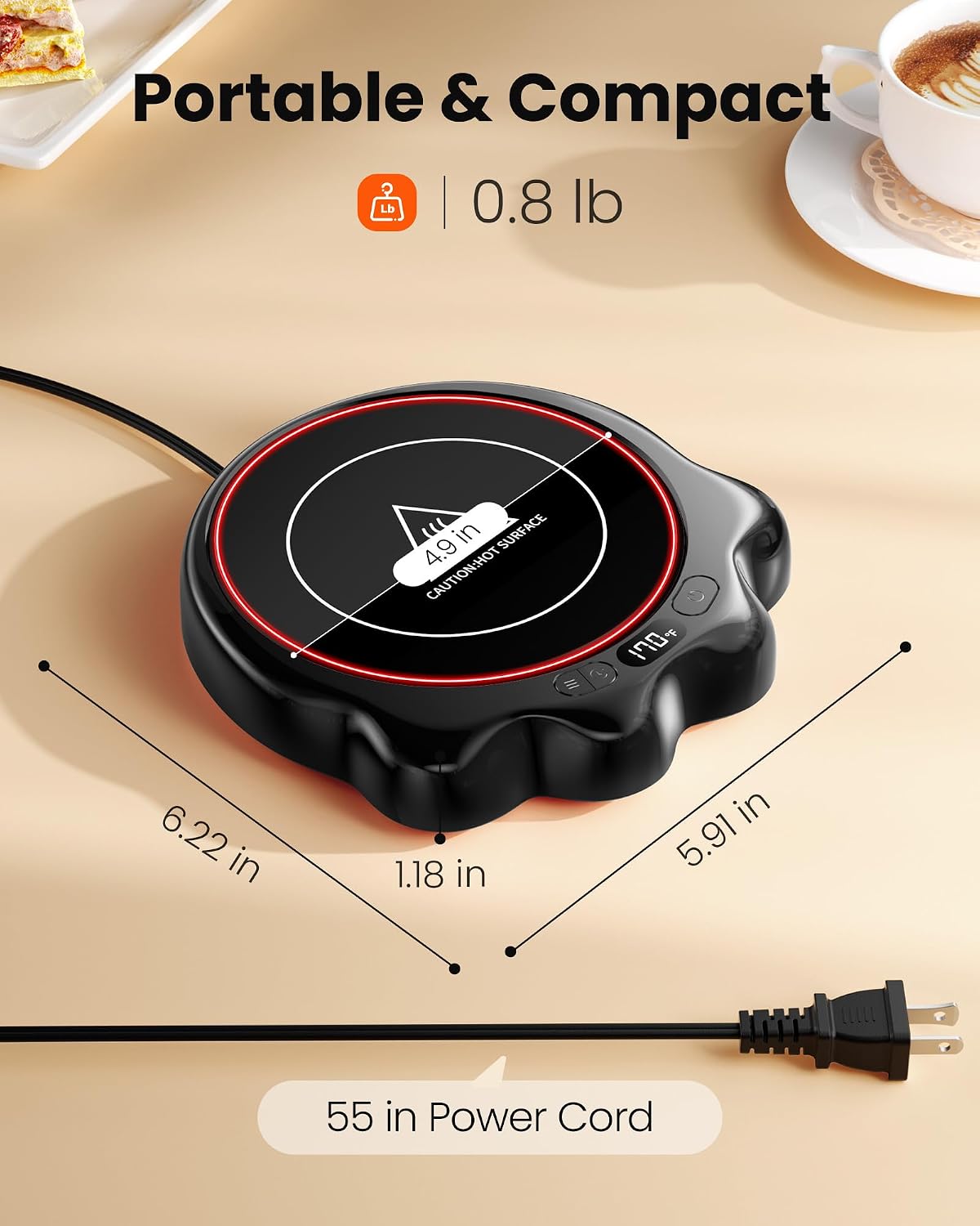 Gaiatop Mug Warmer, 50W Cute Cat Paw Cup Warmers, Heated Plate - Black | 3 Temp Setting, 2-10H Auto Shut Off, Coffee Accessories Keep Beverage Hot for Desk and Home, Stocking Stuffers for Tea Candle