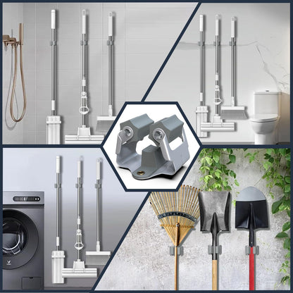 3-H Mop and Broom Holder Big Size Hanging 1 KG Extra,10 Pack Broom Hanger Wall Mount for Hanging and Organizing Shove Rake Yard Tools in Kitchen Shed Laundry Room Bathroom Garden(Grey)