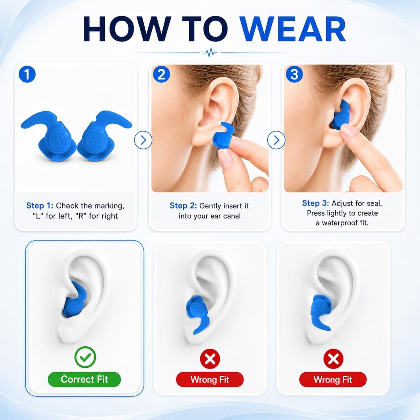 Swimming Ear Plugs, 5 Pairs Reusable Waterproof Ear Plugs for Swimming Adults & Teens, Soft Silicone Swim Earplugs with Individual Cases, Noise Reducing for Shower, Sleeping, Surfing, Travel
