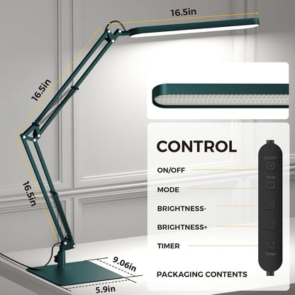 SKYLEO Desk Lamp for Home Office, Eye Comfortable LED Desk Light for Long Hours, Adjustable Swing Arm with Memory Function, Black