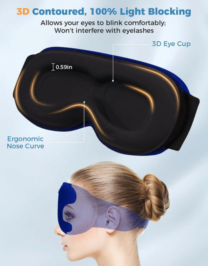 Sleep Mask with Bluetooth Headphones, Removable 3D Contoured Cup, Wireless Eye Mask for Sleep, Sleeping Headphones with Thin Stereo Speakers for Men, Women, Travel, Relaxation - Black | Wireless Eye Mask for Sleep, Sleeping Headphones with Thin Stereo