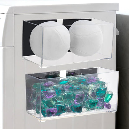 Magnetic Dryer Ball Holder for Laundry Room Organization, Clear Lint Bin with Adhesive Hook, Iron Dryer Ball Container Box for Laundry Room, Office, Bathroom & Craft Supplies, 1Pcs