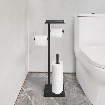 GZILA Toilet Paper Holder Stand with Shelf, Marble Base Heavy Free Standing Toilet Paper Double Roll Holders SUS304 Stainless Steel Brushed Nickel, Storages 4 Reserve Rolls Dispenser