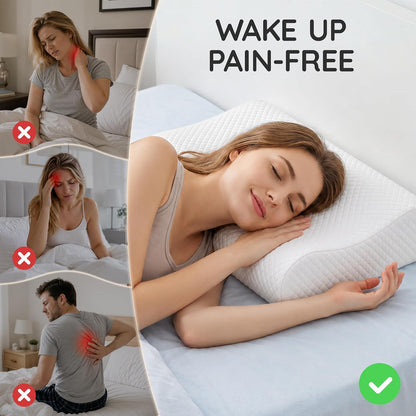 Contour Memory Foam Cervical Pillow for Neck Pain Relief, White | Orthopedic neck support | Standard size | side/back/stomach sleep | cervical alignment | two height choices | washable cover