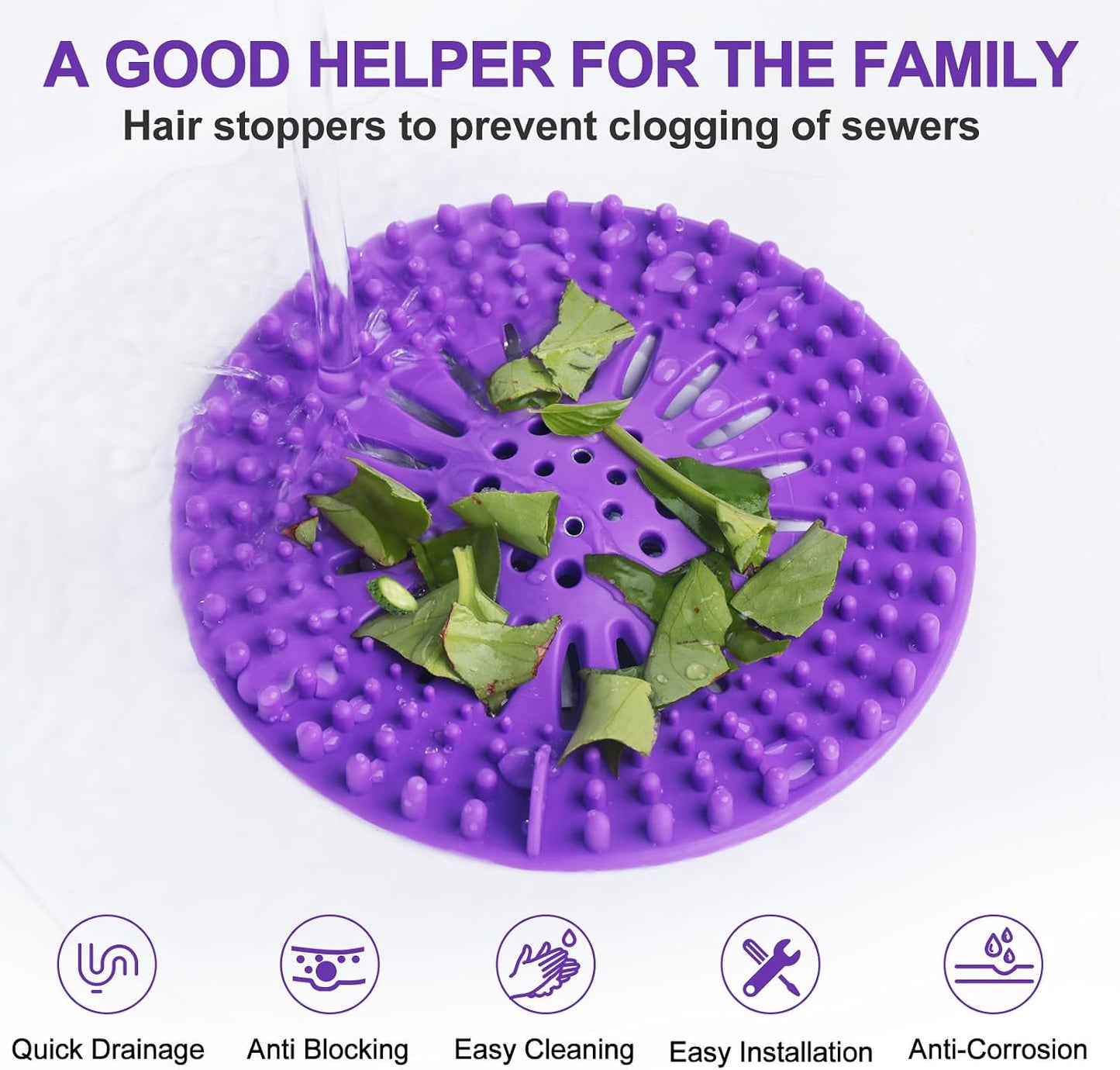 Gotega 5 Pack Sink Drain Strainer, Hair Catcher for Bathroom Tub Shower | Sink Hair Catcher Shower Drain Durable Silicone Hair Stopper Shower Drain Cover Hair Trap, Bathroom Sink Replacement