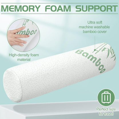 Bucherry 2 Pcs 18 x 4 Inches Cervical Neck Roll Memory Foam Pillow Cylinder Bolster Pillow for Bed Round Neck Support with Removable Washable Cover for Sleeping Travel Yoga Legs Back Lumbar