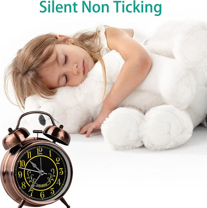 pxy Loud Alarm Clock for Heavy Sleepers 3D Dial Battery Operated (Battery Include), 4" Super Silent Analog Alarm Clock for Kids with Night Light PT260 Silver OrangePT505 Green White