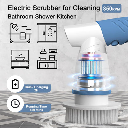 Electric Spin Scrubber, Bathroom Shower Electric Scrubber for Cleaning Tub/Tile/Floor/Sink/Window, Power Cleaning Brush Rechargeable Cordless with 4 Replaceable Cleaner Brush Heads
