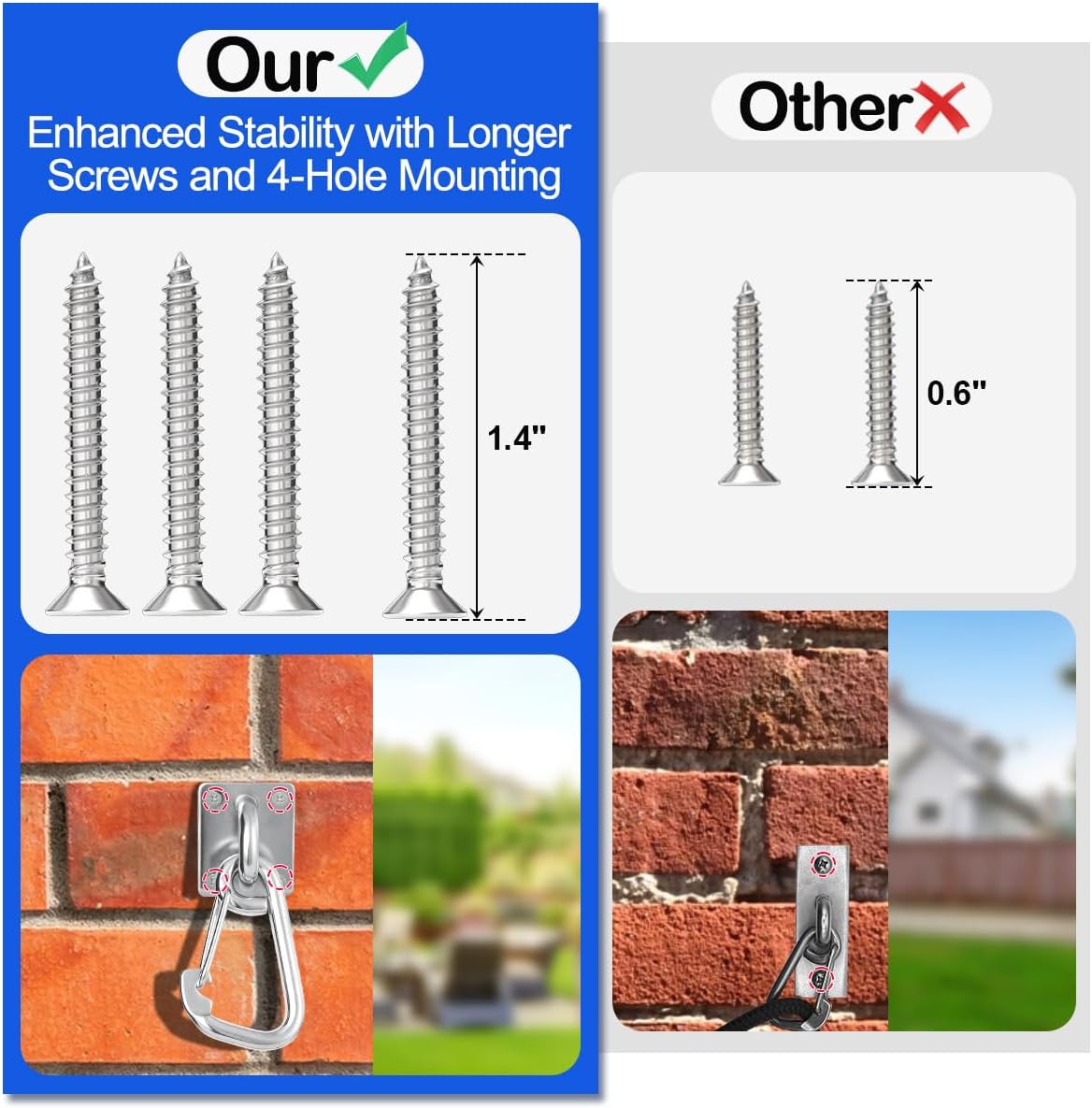 Dog Leash Holder for Wall with Tie Out Cable, 304 Stainless Steel Heavy Duty Hook with Anti-Escape Design, Indoor & Outdoor Pet Leash Anchor for Small and Medium-Sized Dogs, 1 Pack