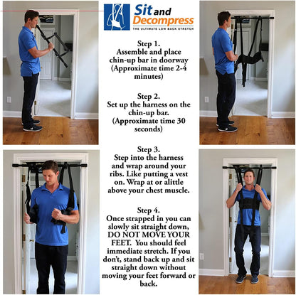 Sit and Decompress Back Stretcher 3 Minutes A Day Lumbar Traction Spinal Decompression - Inversion Table Alternative (Small Harness No Bar)