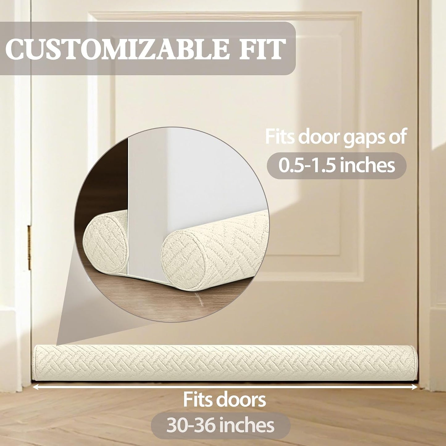 Ciieyuo Under Door Draft Stopper, Door Stoppers for Bottom of Door, 30"-36" | Velvet under door gap filler, white beige, blocker cold air, light, smoke and noise, easy slide-on install