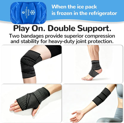 WrapRight Large Ice Pack for Injuries Reusable with Bandage for Knee | Hands-free Cold Therapy, 10"×16" L-Size for Ankle, Leg, Shoulder, Back, Flexible Gel, Dual-sided for Sensitive Skin