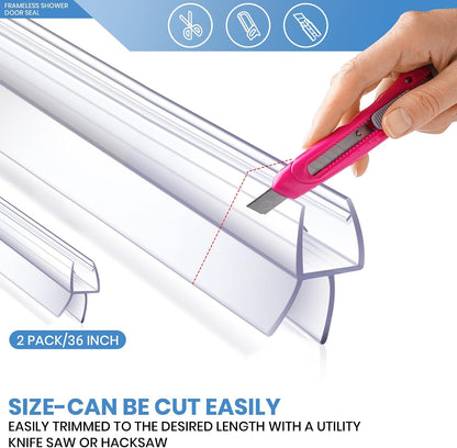 2 Pack Glass Door Silicone Seal Strip 39 Inch Shower Door Bottom Seal Sweep-Suitable for 1/2 Inch Glass-Stop Shower Leaks Frameless Shower Door Seal Strip