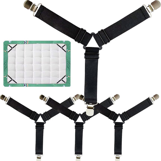 4PCS Bed Sheet Holder Straps – Triangle Adjustable Elastic Fasteners with Metal Clips, Heavy Duty Sheet Suspenders for Fitted & Flat Sheets, Mattress Covers, Sofa Cushions