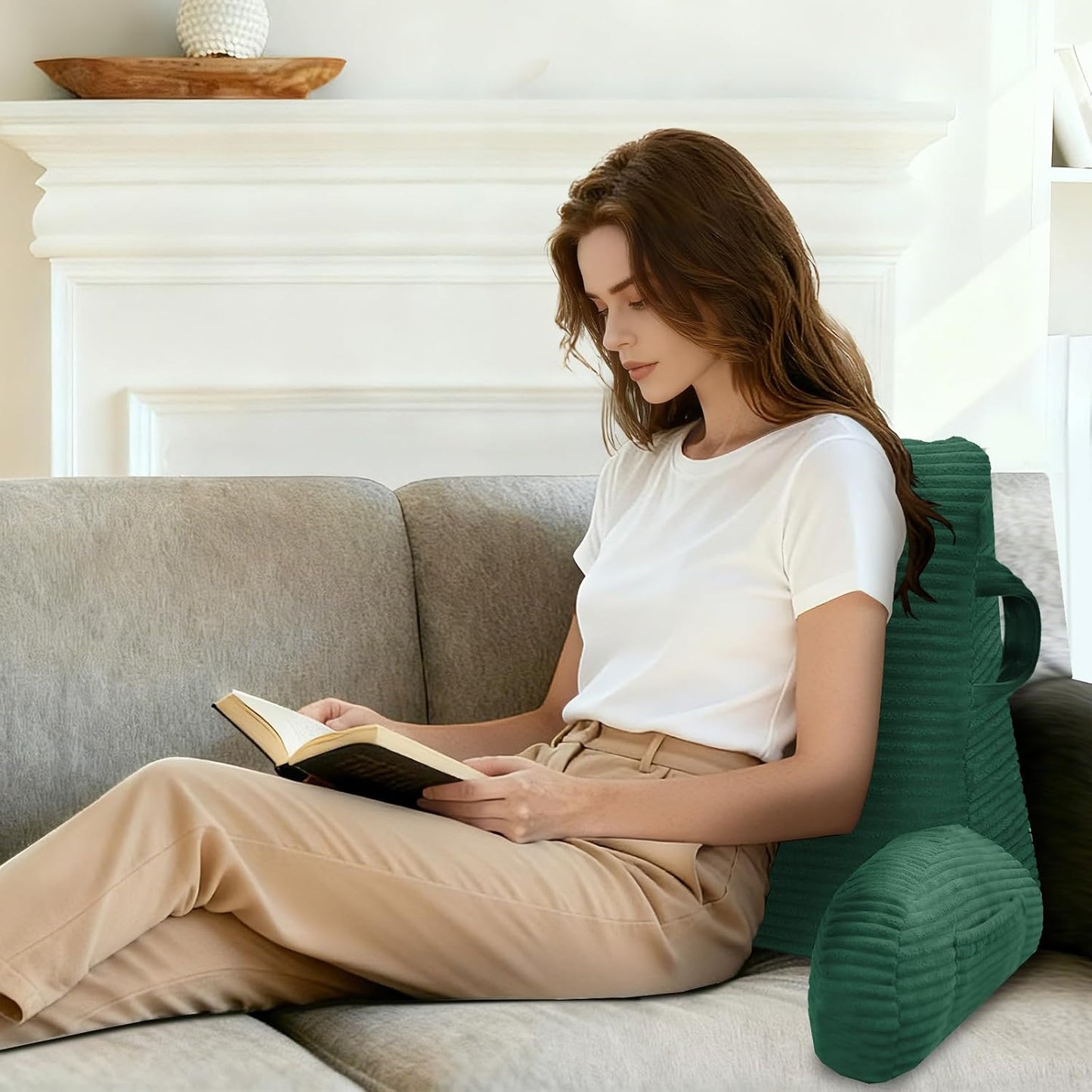 Reading Pillow for Sitting in Bed Adult, Memory Foam, Pockets | Shredded Memory Foam Backrest, Back Pillow with Arms and Pockets, Provide Comfort for Reading and Gaming in Bed, Black