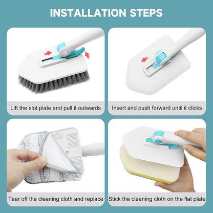 nacena Shower Scrubber with Long Handle, 4 in 1 Tile Tub Scrubber Brush with 3 Detachable Cleaning Heads and V-Shaped Grout Brush Shower Cleaner Brush for Bathroom Kitchen Toilet Tub Sink Wall, Black