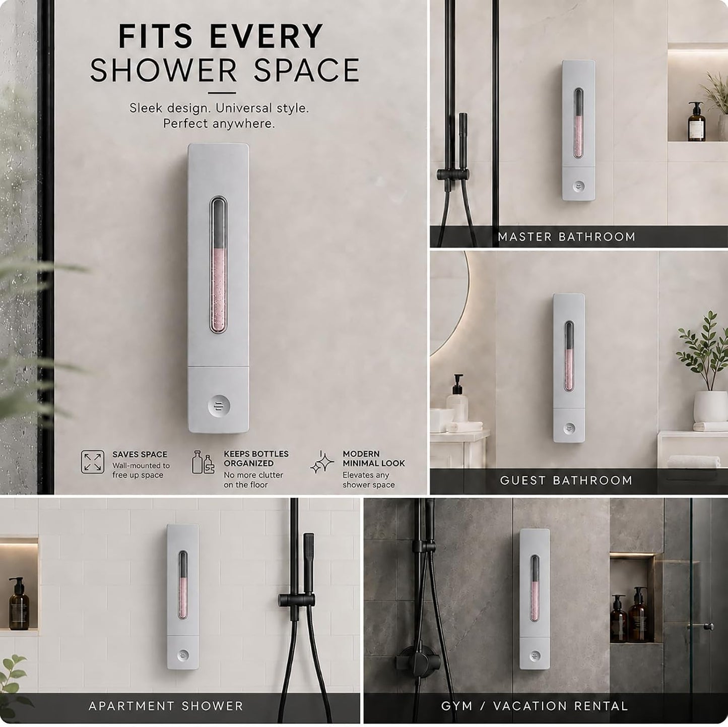 Shampoo and Conditioner Dispenser - Wall-Mounted 3-Chamber Shower Soap Dispenser, No-Drill, 1200ML Capacity, for Bathroom & Hotel