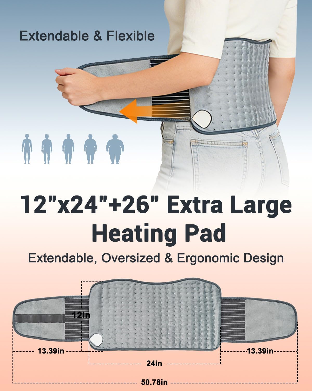 Wrap Around Heating Pad for Back Pain Relief & Period Cramps with Strap