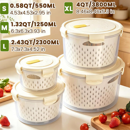 TBMax Fruit Storage Containers for Fridge Organizers and Storage, 4 Pack Large Produce Saver with Airtight Lid & Colander for Berry Lettuce Salad Vegetable Storage, Refrigerator Organizers