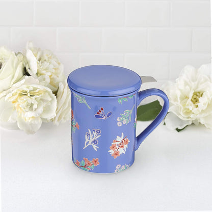 Pinky Up Annette Ceramic Tea Cup with Infuser and Lid, Travel Mug for Loose Leaf Teas, Home Office, Camping, Picnic Party, 12 oz, Set of 1, Honeycomb