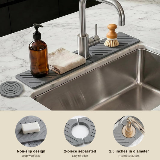 Stone Faucet Mat for Kitchen Sink,Absorbent Drying Mat(Dark Gray,23.6"×3.9"