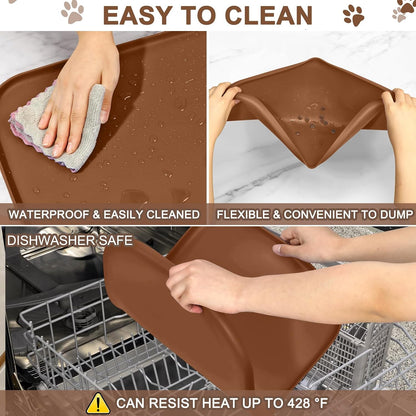 SMILOOL Waterproof Silicone Pet Food Mat with Raised Edge for Dog & Cat | 19" x 12" Non-Slip Pet Feeding Mats with Lip for Food & Water Bowl, Food Grade, Easy Cleaning, Black