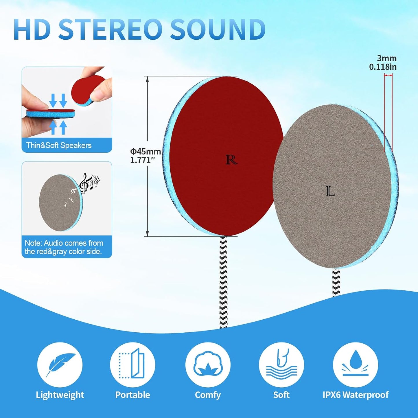 Ultra Thin 4mm Sleep Pillow Speaker Headphone with Stereo 3.5mm Interface | Headband Headphone Replacement