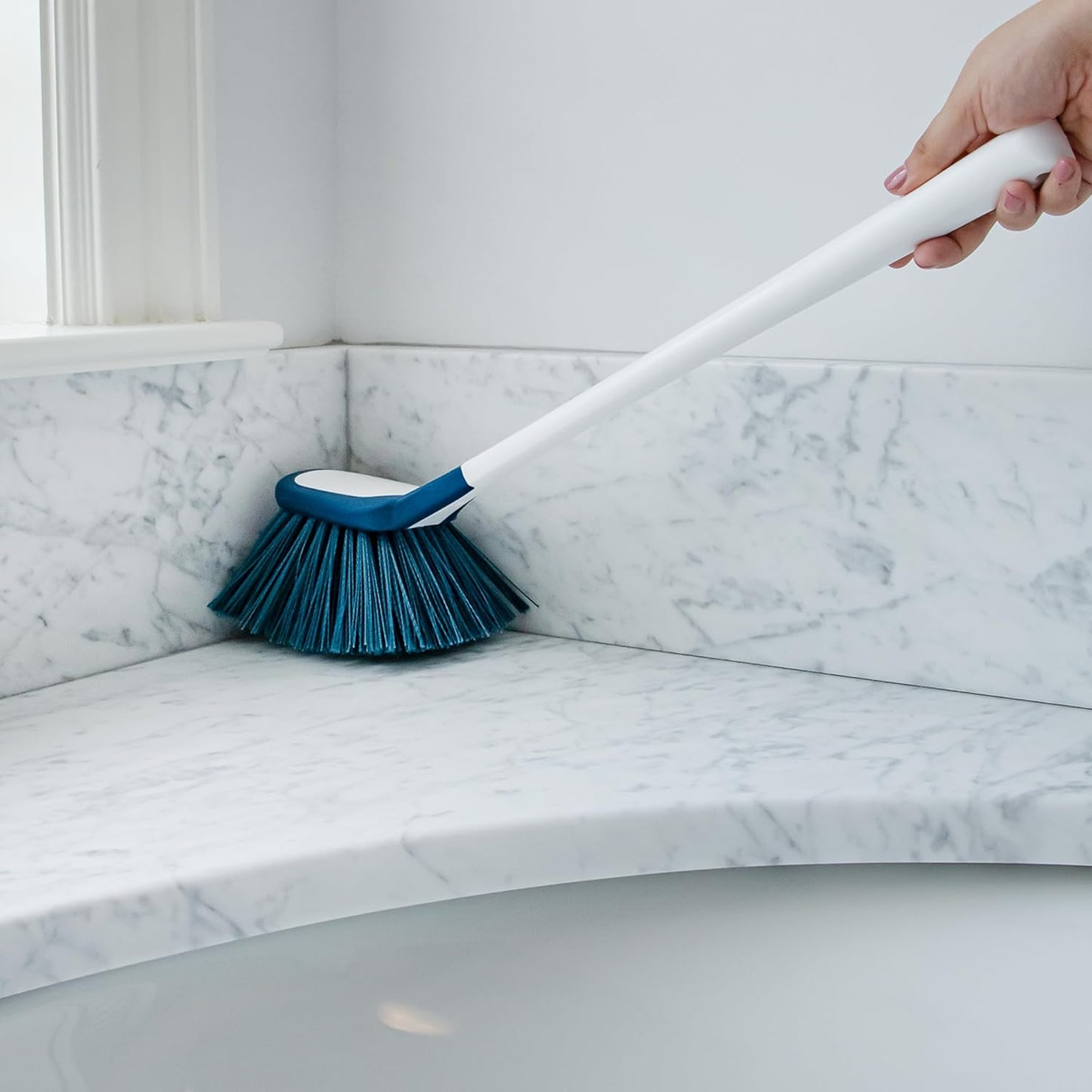 Unger 2-in-1 Grout and Corner Scrubber Brush Tool, Crevice Bathroom Cleaning Supplies for Showers, Door Tracks, Tile, and Bathtubs, Household 360-Degree Scrubbing Power
