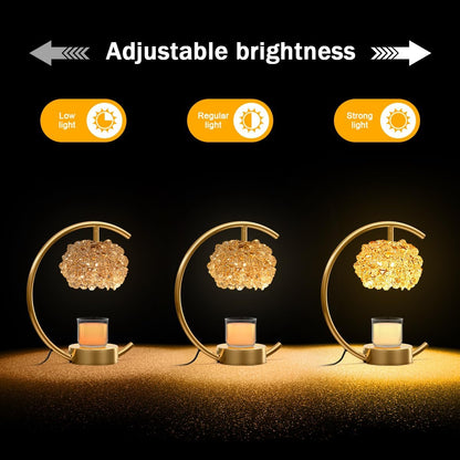 Yeuslor Gold Candle Warmer Lamp for Jar Candles with Adjustable Brightness＆Timer，Handcrafted Crystal＆Wooden Base, Luxurious Design,Home Decoration Electric Candle lamp(C-Shaped)