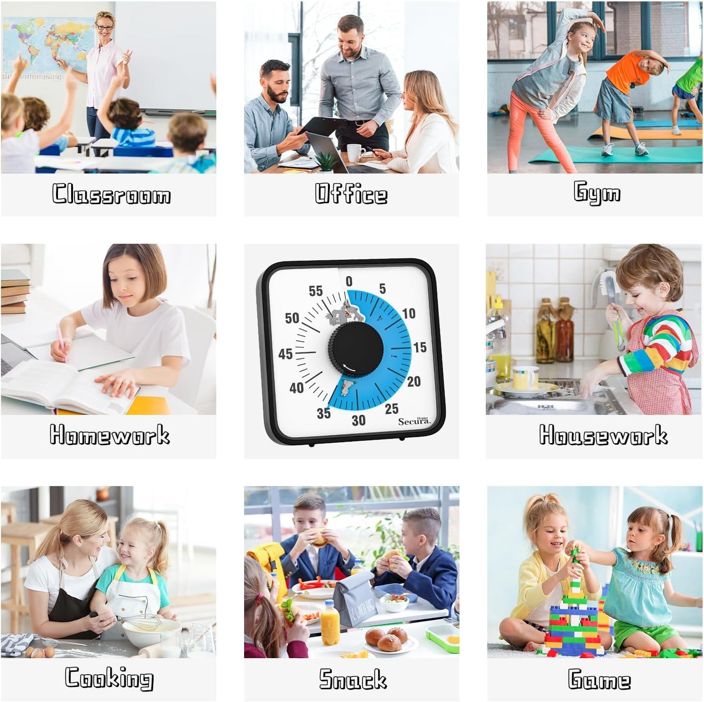 Secura Home 60-Minute Visual Timer, 7.5 Inch Oversize Countdown Timer Clock for Kids and Adults, Durable Mechanical Time Management Tool with Magnetic Backing （Sky Blue）