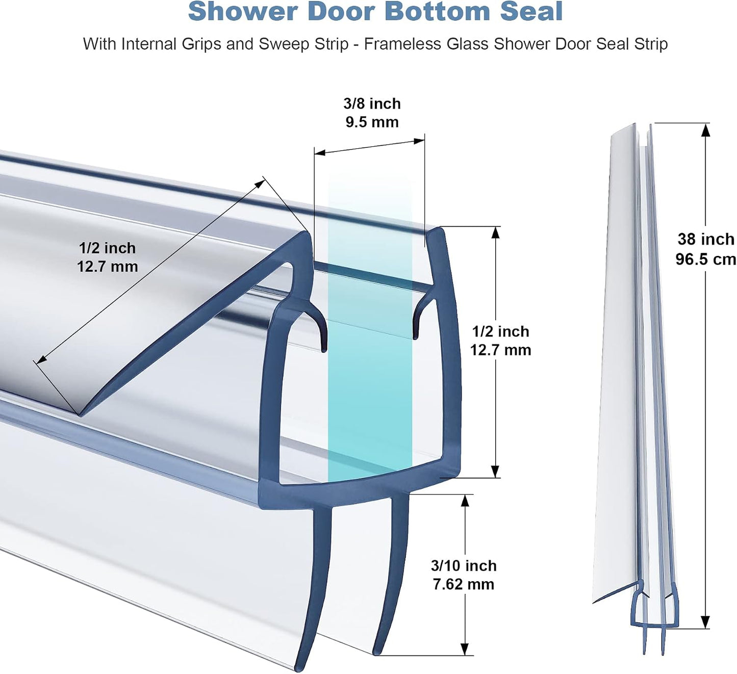 4 Pack Shower Door Bottom Seal Strip for 3/8 Inch Glass Door | Clear PVC shower door seal strip for 3/8 inch frameless glass doors, helps block water leaks and keep floors dry.