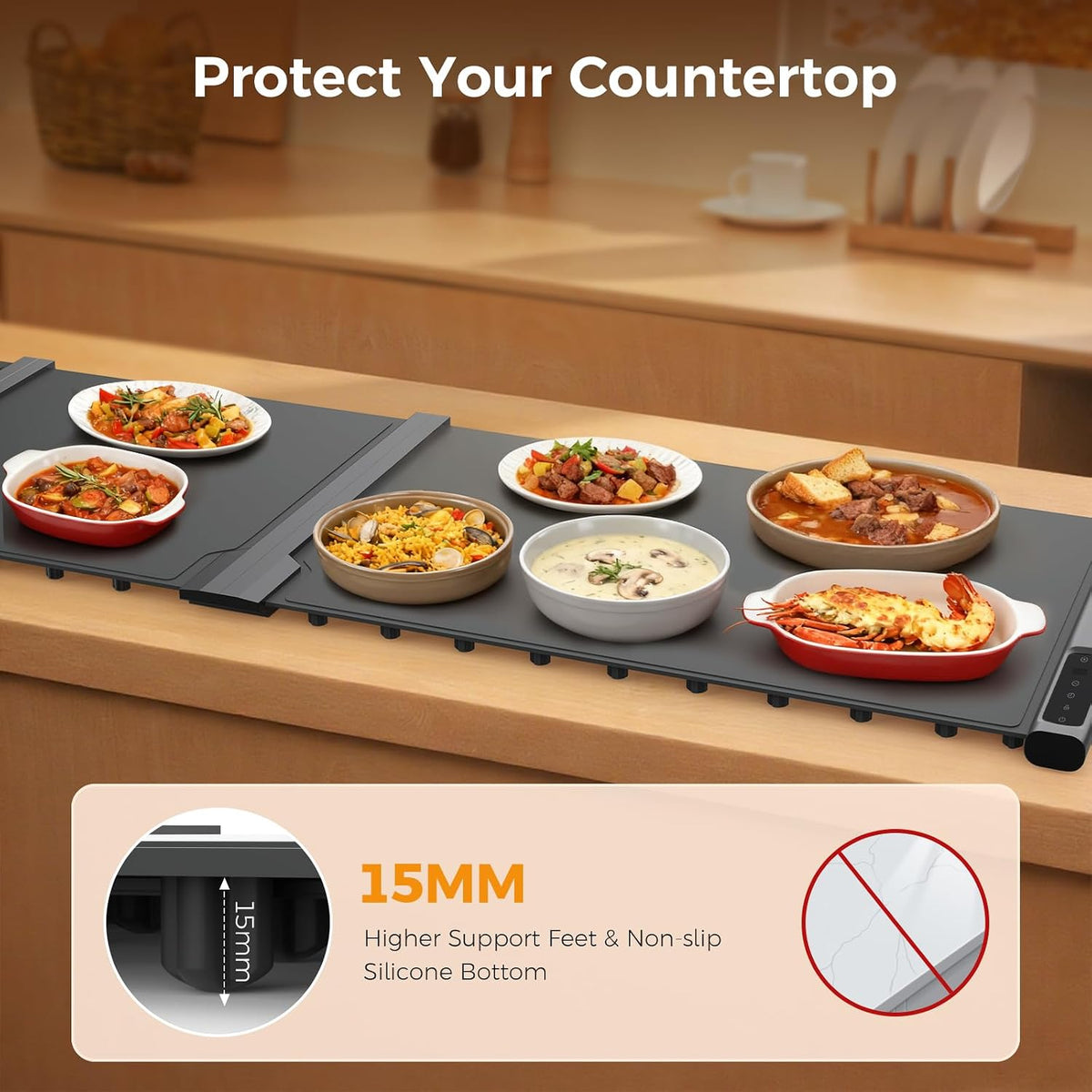 3-in-1 Expandable Warming Mat for Food, 7 Temp & 6H Timer, 54" x 16", Gray