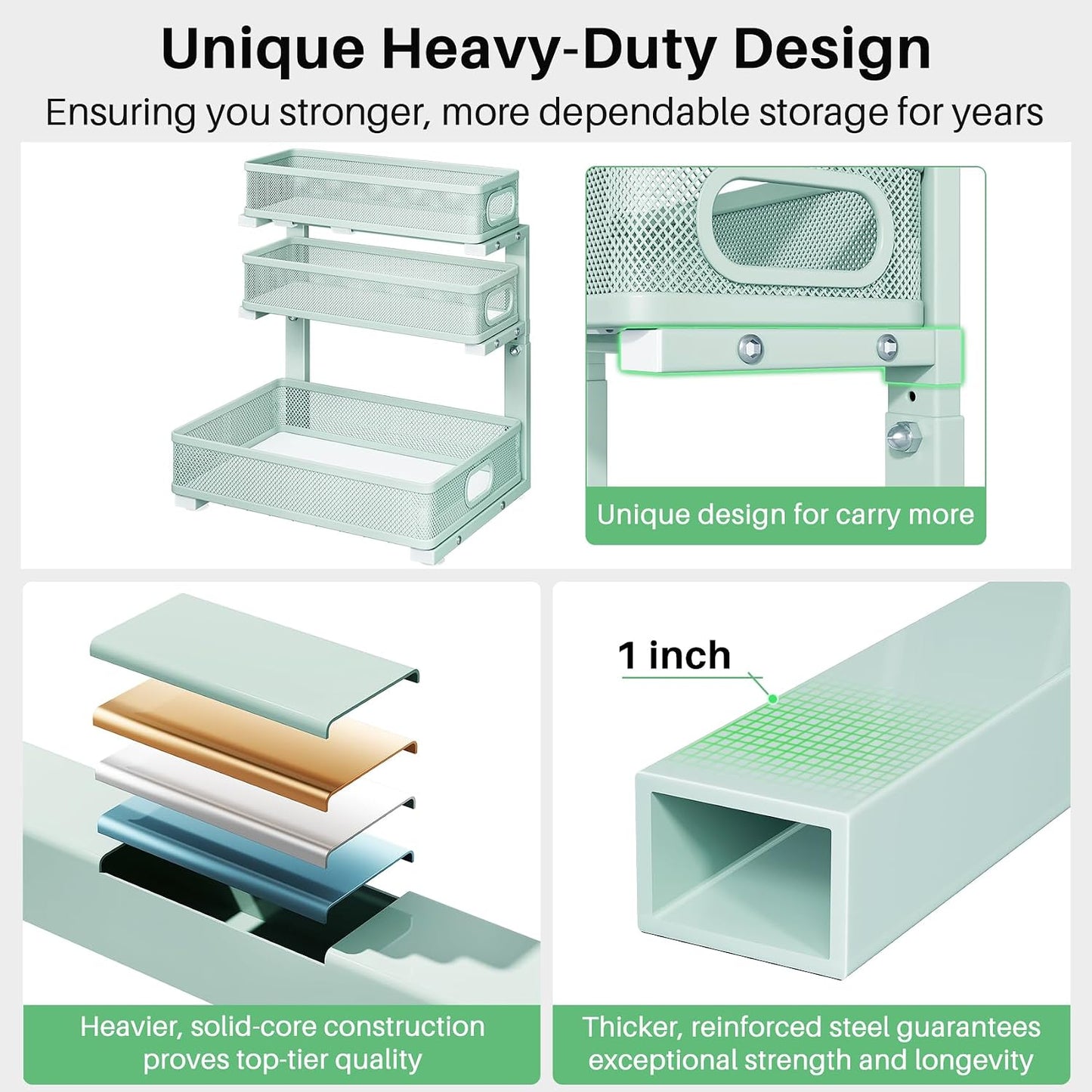 Kitstorack Under Sink Organizer, 2-Pack 3-Tier Height Adjustable Thickened Metal Pull out Cabinet Organizer Shelf, Slide out Storage Drawer Rack for Bathroom Kitchen Pantry Home Laundry Organization
