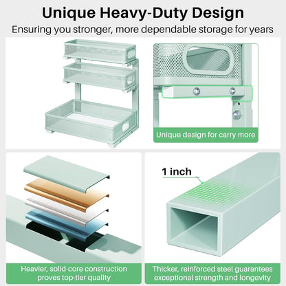 Kitstorack Under Sink Organizer, 2-Pack 3-Tier Height Adjustable Thickened Metal Pull out Cabinet Organizer Shelf, Slide out Storage Drawer Rack for Bathroom Kitchen Pantry Home Laundry Organization