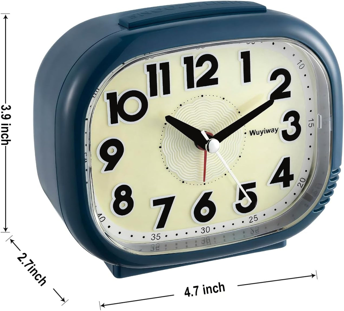 Vintage Retro Analog Alarm Clock, Battery Operated, Readable for Seniors，Silent No Ticking, Glow in Dark Dial, Lighted on Demand and Snooze, Blue, 4.7" x 3.9" x 2.7"