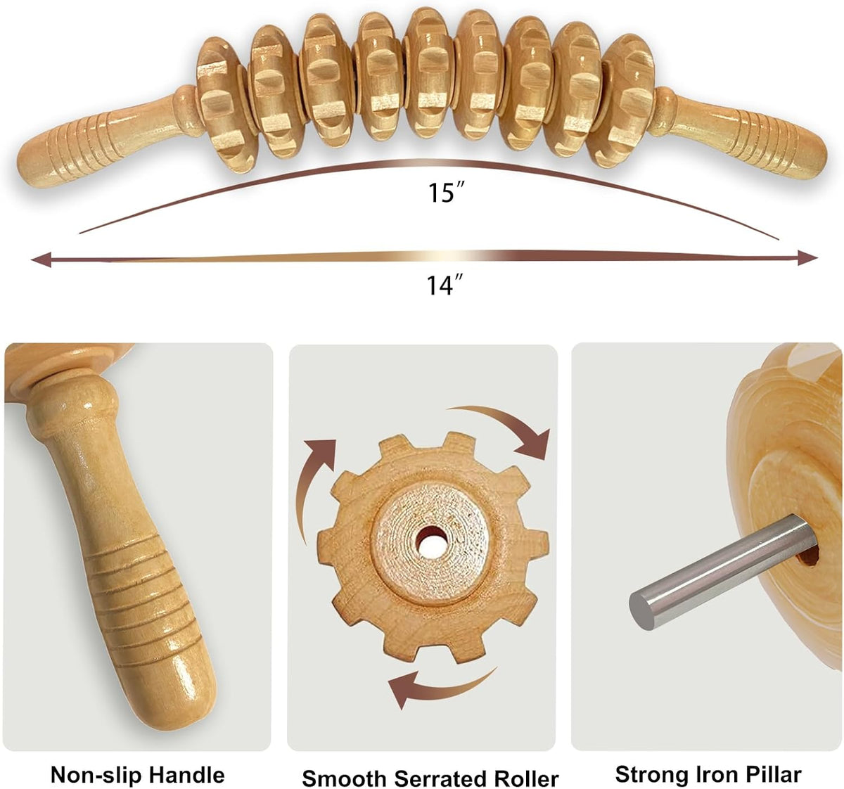 Wooden Massager Handheld Roller Trigger Point Massager Stick for Fascia, Cellulite, Muscle & Abdomen , Body Therapy Massager, Muscle Belly Relief Tool…