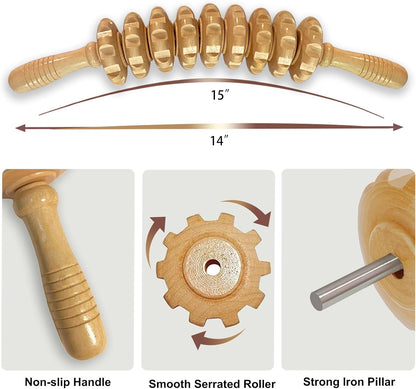 Wooden Massager Handheld Roller Trigger Point Massager Stick for Fascia, Cellulite, Muscle & Abdomen , Body Therapy Massager, Muscle Belly Relief Tool…