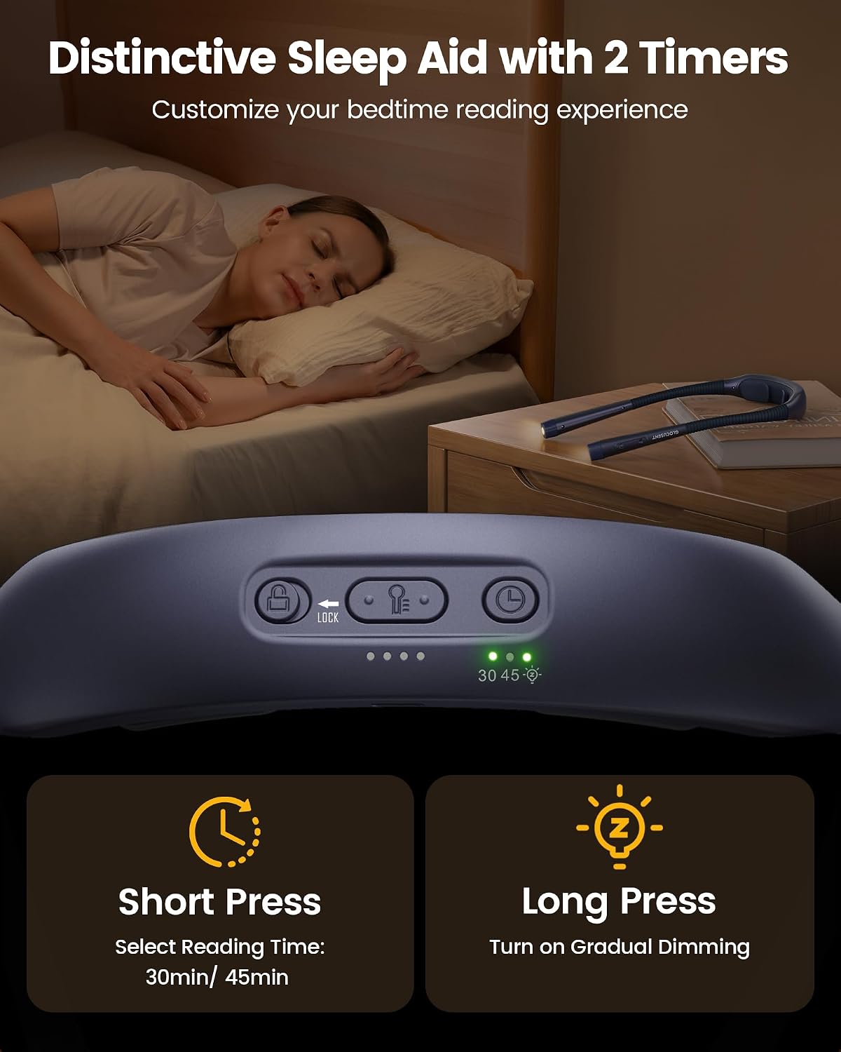 Glocusent Neck Light with Timer, 100 Hours Book Light for Bedtime Reading | Neck Reading Light, 3-Color, 5 Brightness, Bendable, Ergonomic, 1600mAh, Rechargeable, Eye Care, Sleep Aid, Travel Lock, Gift