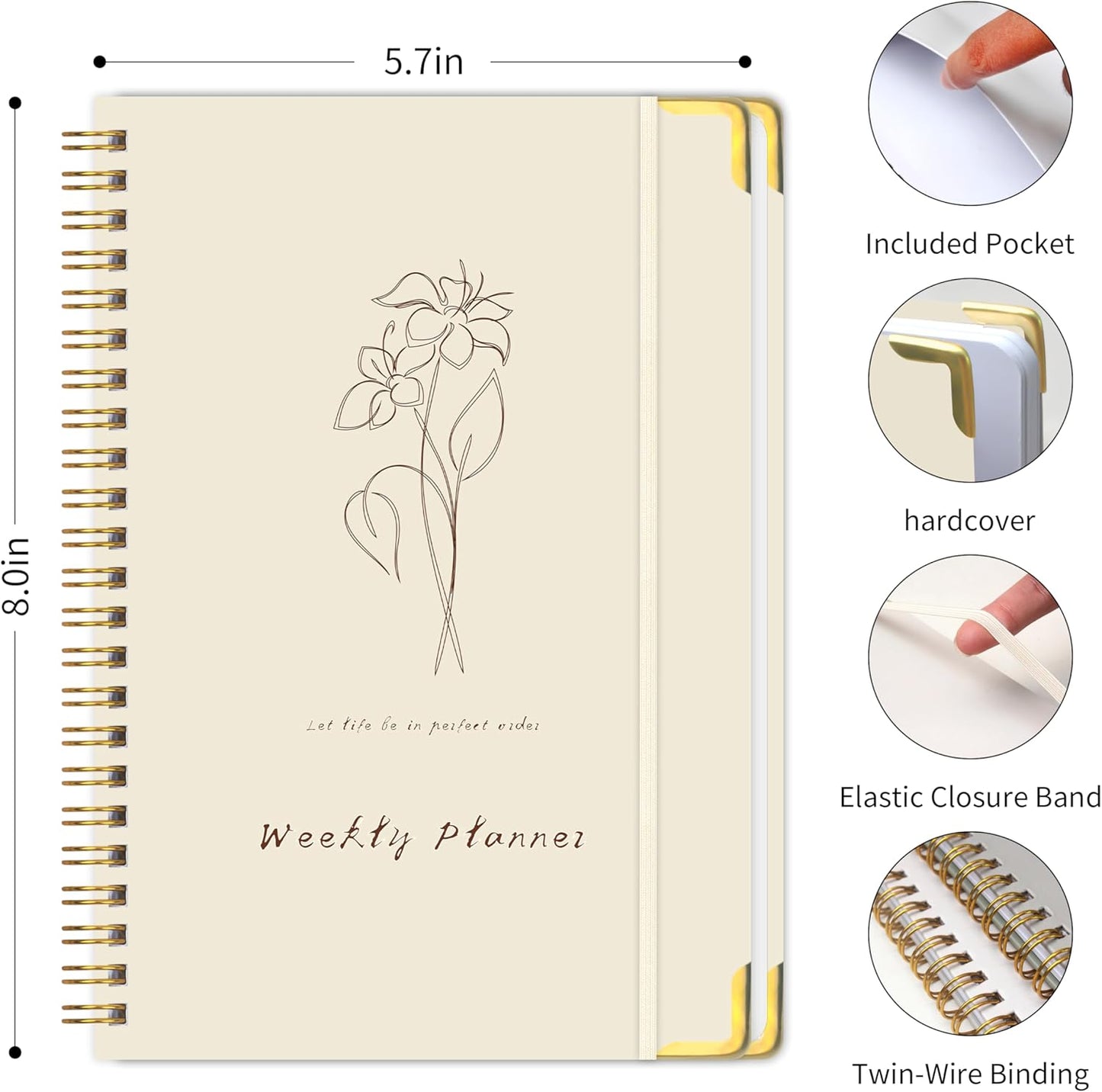 Undated Weekly Planner With Habit Tracker & To Do List 5.7 x 8.0 inch | Avoid Unfocused Busywork,Productivity Organizer,No-Bleed Thick Pages,Portable Size,Lay-Flat Spiral for Hands Free