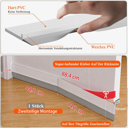 2Pc Total 72" Hard Door Draft Stopper,Door Sweep for Bottom of Door | Weather Stripping Door Seal Adjustable, Under Door Draft Stopper Gap Filler, Bottom Seal, Air,Light,Noise,Dust Blocker-White