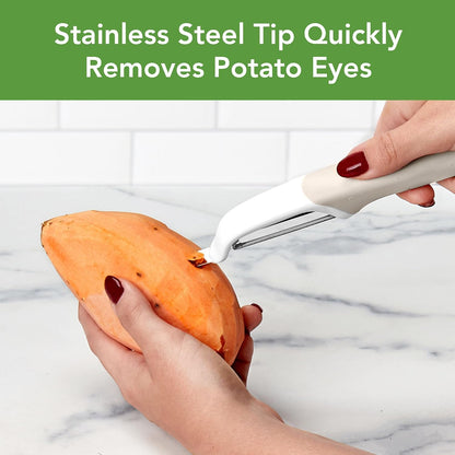 Tovolo Vegetable Peeler with Ultra Sharp Stainless Steel Swivel Blade Non Slip Handle, Multi Functional Dishwasher Safe Kitchen Wide Ribbon Potato Peeler for Fruit Veggies Carrots Apples, Oatmeal