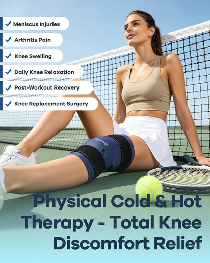 Knee Ice Pack Wrap for Pain Relief, 60-Min Long-Lasting Adjustable Compress | Reusable Gel Cold Therapy for Leg Injuries, Swelling, Knee Replacement Surgery, Arthritis, Meniscus Tear, ACL