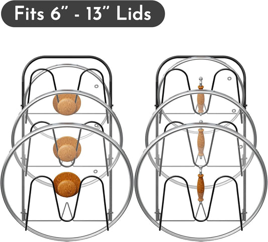 Universal Adjustable Pot Lid Holder Organizer for Cabinet - Upgraded Patented Niceyos 1 Pack Pan Lids Organizers Inside Cabinet Door Wall Mount Pots Top Rack for Kitchen Cupboard Fit 6" to 13" (Black)
